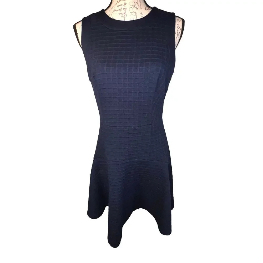Banana republic size 8 Square Jacquard rounded‎ collar, fit flare navy Y2K￼
